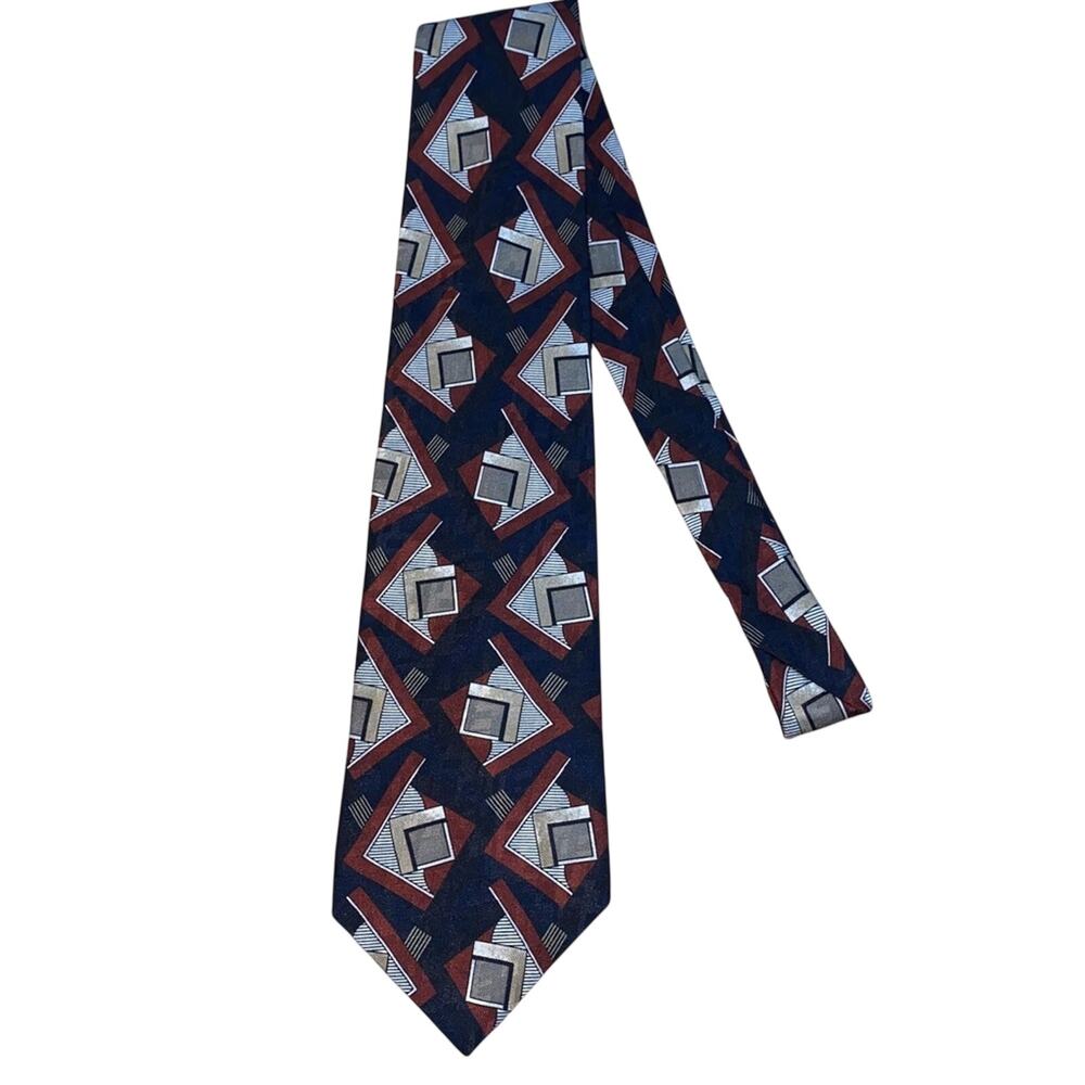 Conte di Milano Silk Tie USA Made Navy Red‎ Geometric Designer Necktie